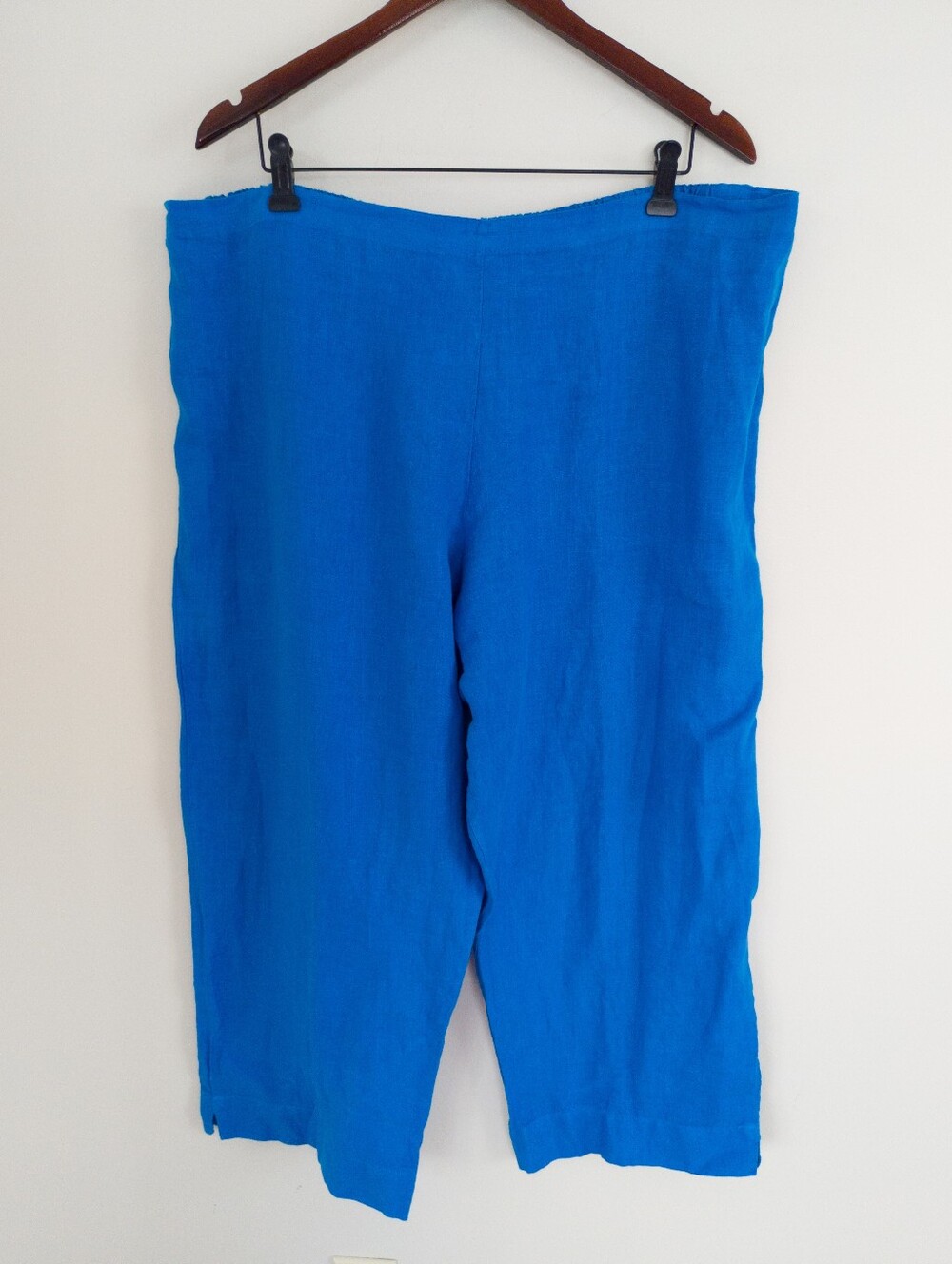 Bryn Walker Blue 100% Linen Elastic Waist Straight Wide Leg Pants 2X USA